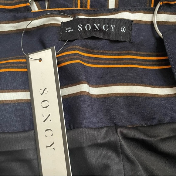 SONCY Jumpsuit Overall Blue/Orange Stripe Plus Size 2 Cross Strap Adjustable NWT - Picture 7 of 11